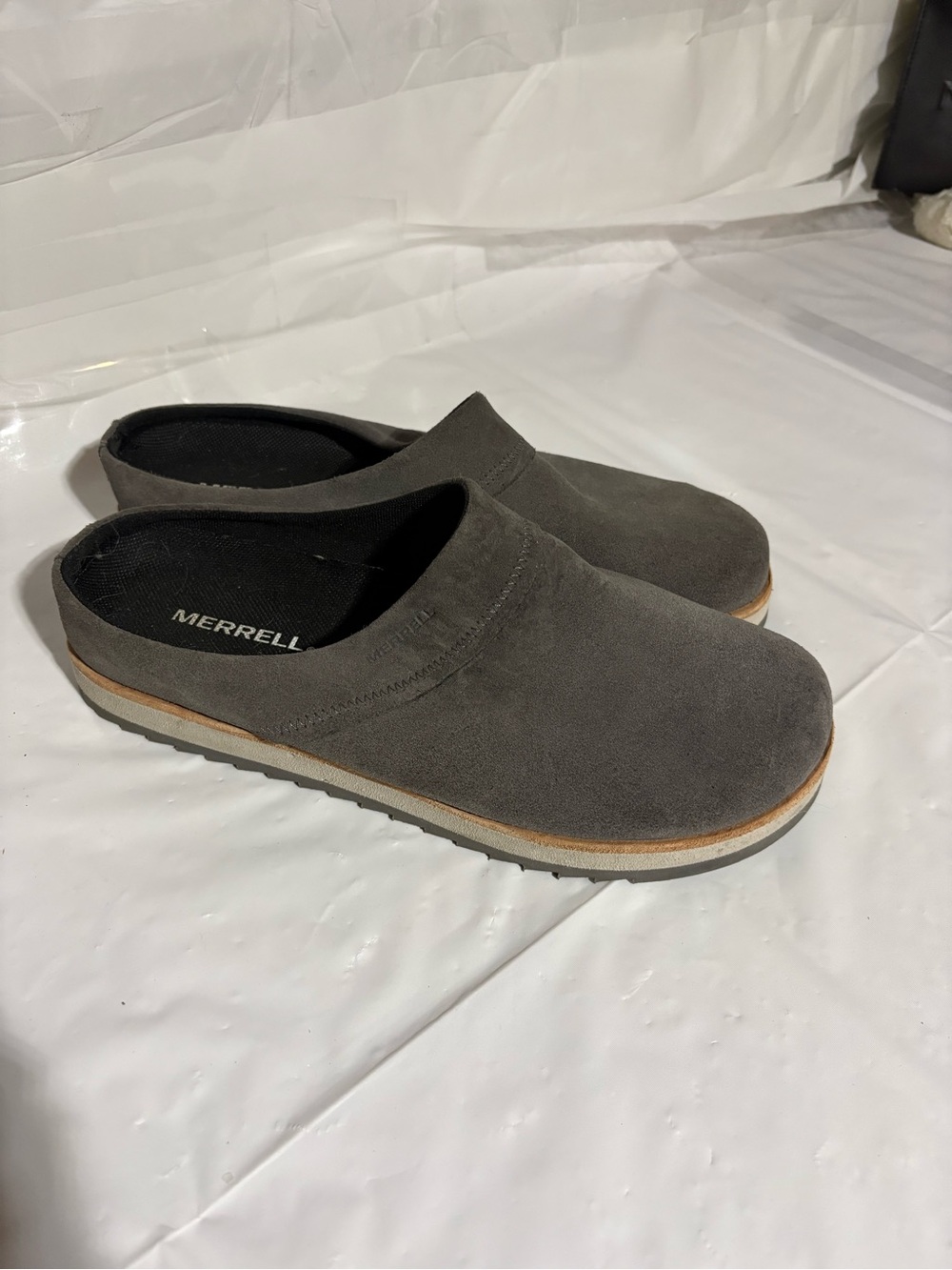 Merrell Gray Suede Slip-On Clogs